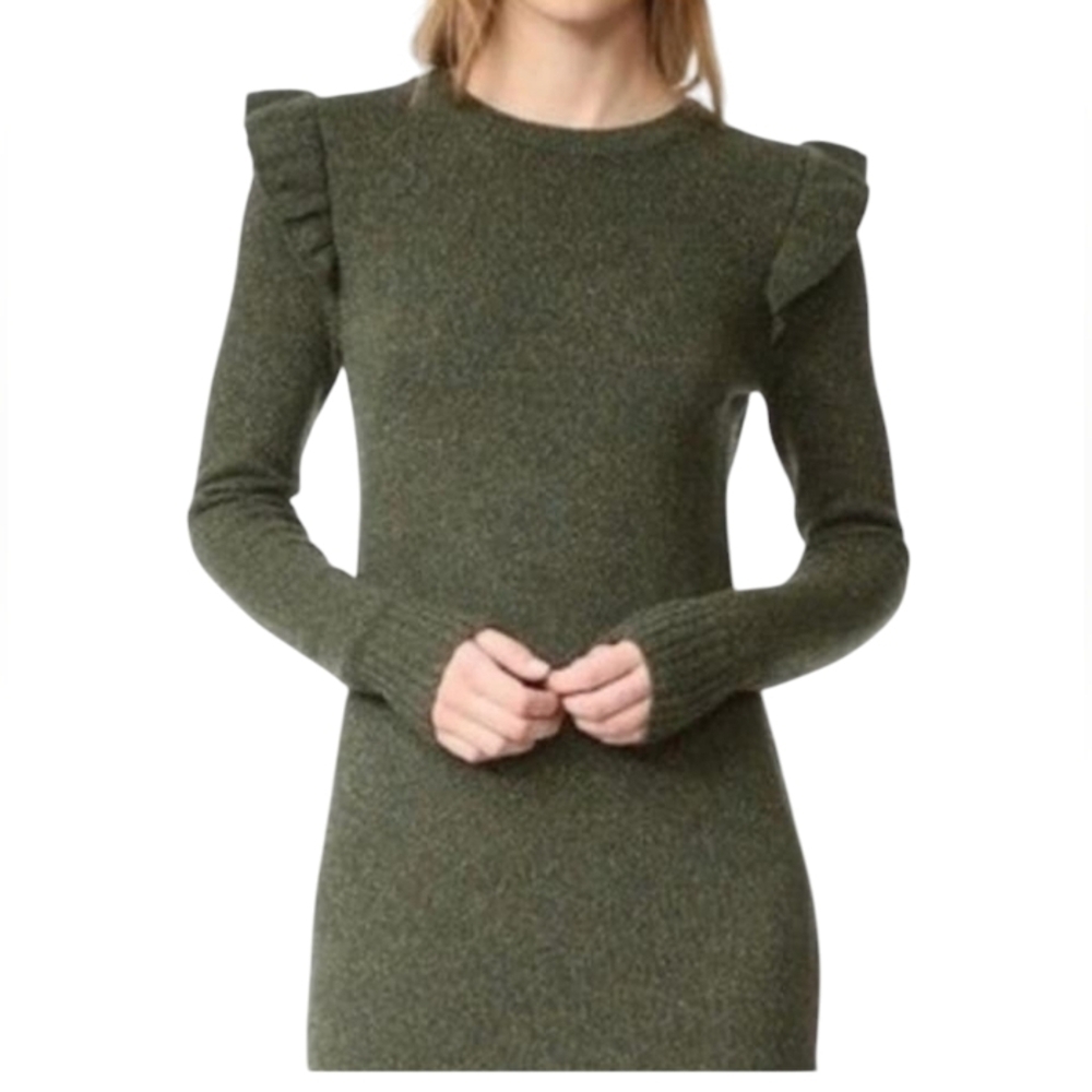 Club Monaco Dress EUC Long Sleeve Knit Silk/Wool Green Midi Size Medium